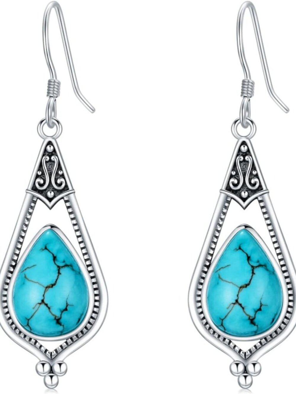 Turquoise Dangle Earrings for Women - Sterling Silver Vintage Teardrop Jewelry